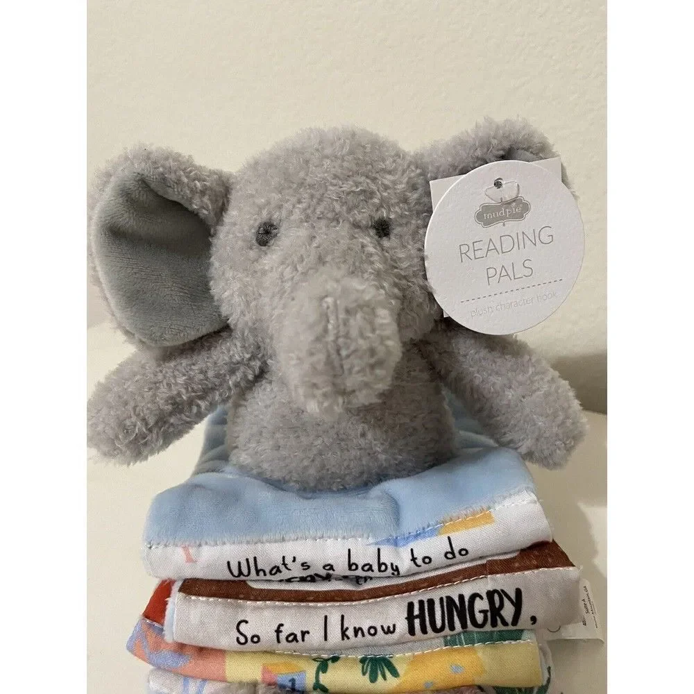 Mud Pie Reading Pals Blue Elephant Plush Soft Book NWT